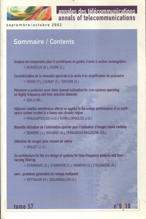 Annales des télécommunications Tome 57 n°9/10 - Collectif - Livre