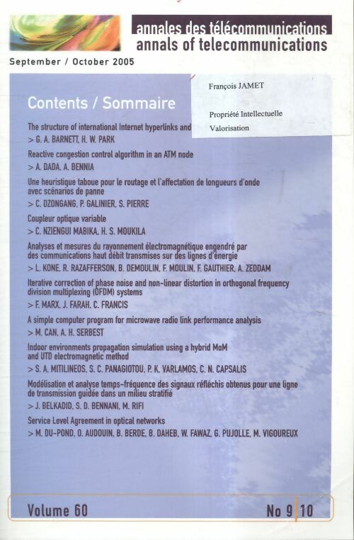 Annales des télécommunications Tome 60 n°9/10 - Collectif - Livre