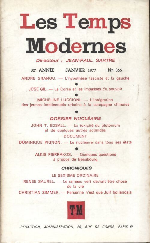 Les temps modernes n°366 - Collectif - Livre