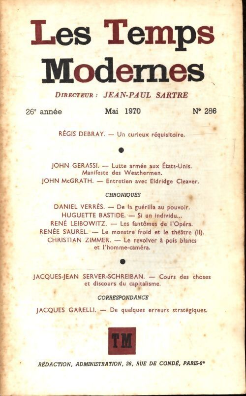 Les temps modernes n°286 - Collectif - Livre