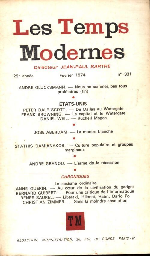 Les temps modernes n°331 - Collectif - Livre