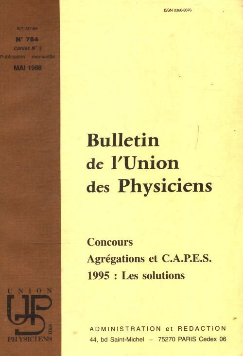 Bulletin de l'union des physiciens n°784 cahier n°3 - Collectif - Livre