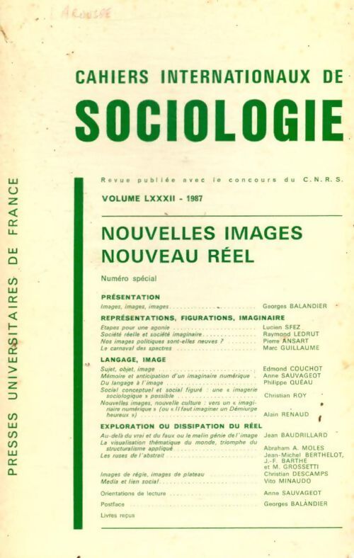 Cahiers internationaux de Sociologie n°LXXXII - Collectif - Livre