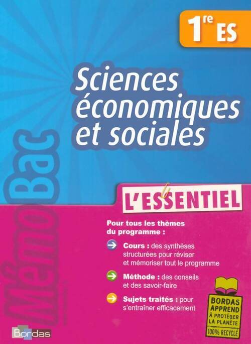Sciences économiques et sociales 1ère ES - Pierre-Olivier Perl - Livre