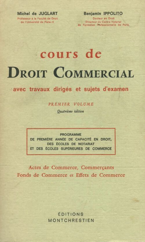 Cours de droit commercial Tome I - Benjamin Ippolito - Livre