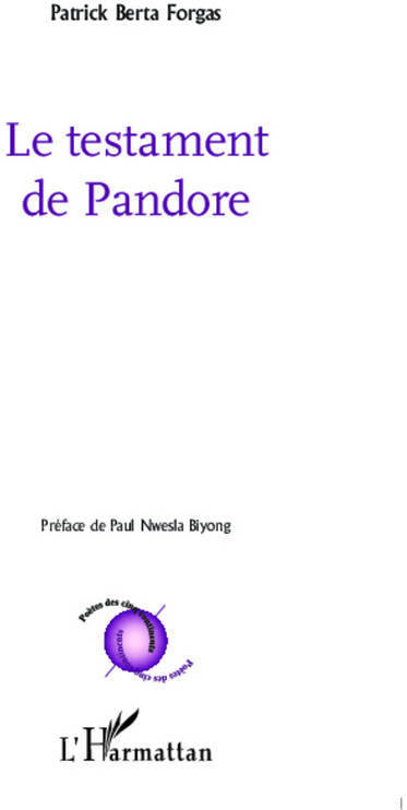 Le testament de pandore - Patrick Berta Forgas - Livre