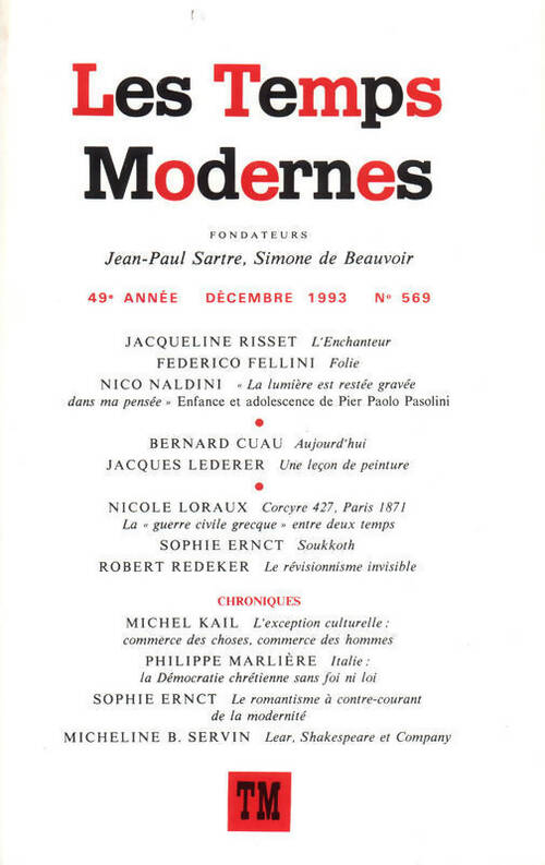 Les temps modernes n°569 - Claude Lanzmann - Livre