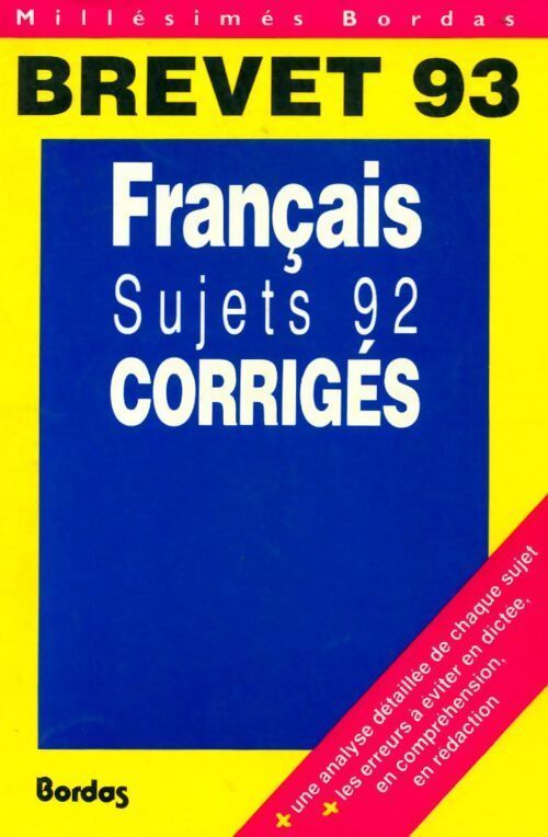 Français brevet sujets corrigés 1992 - Collectif - Livre