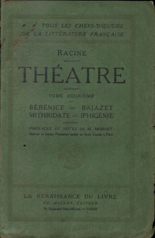 Théâtre Tome II - Jean Racine - Livre