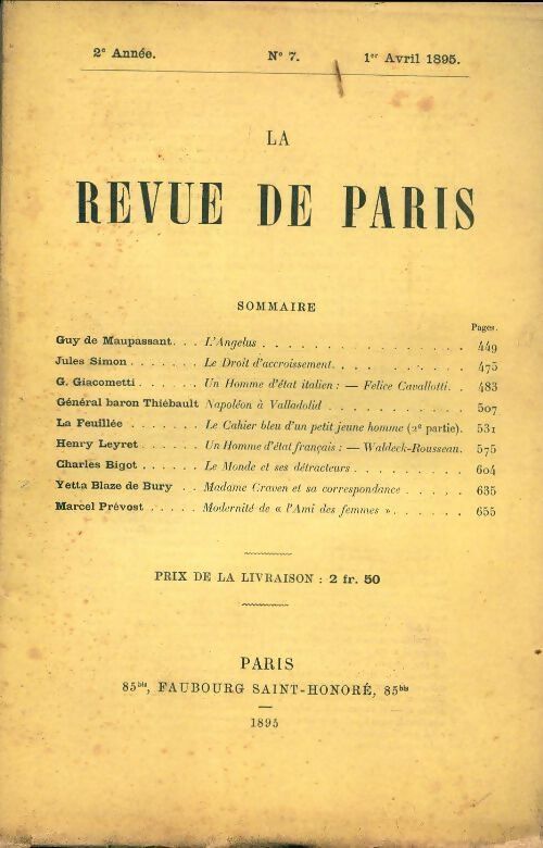 La revue de Paris 1895 n°7 - Collectif - Livre