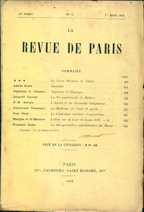 La revue de Paris 1912 n°7 - Collectif - Livre
