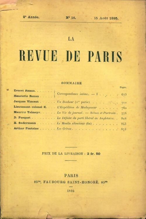 La revue de Paris 1895 n°16 - Collectif - Livre
