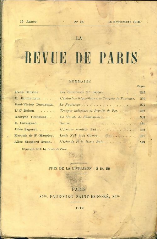 La revue de Paris 1912 n°18 - Collectif - Livre