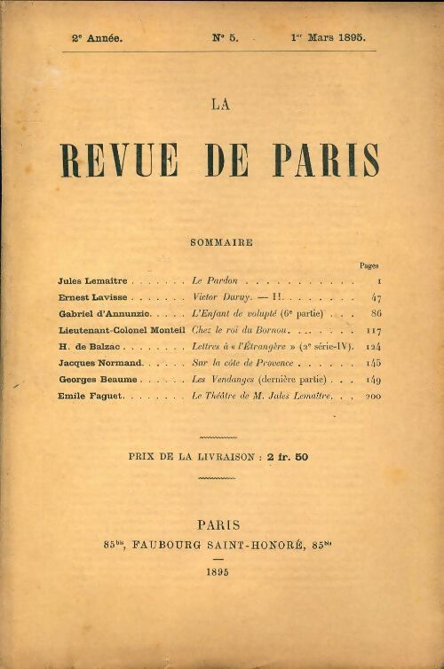 La revue de Paris 1895 n°5 - Collectif - Livre