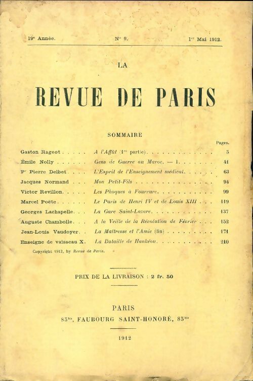 La revue de Paris 1912 n°9 - Collectif - Livre