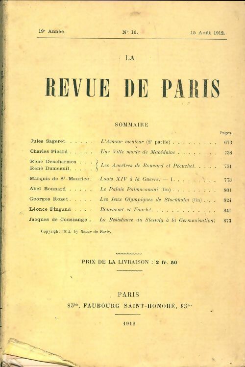 La revue de Paris 1912 n°16 - Collectif - Livre