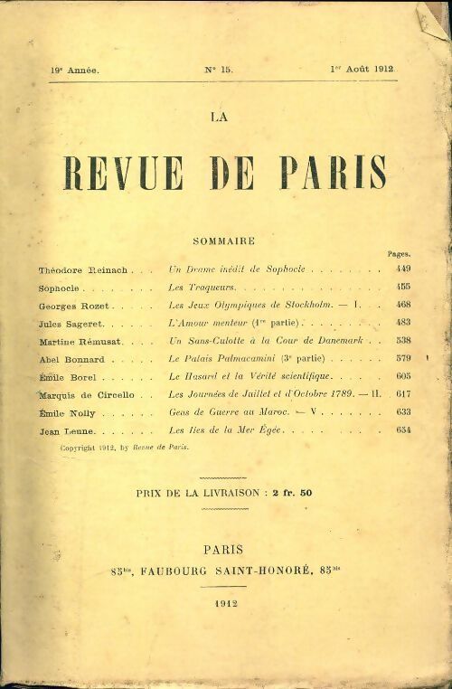 La revue de Paris 1912 n°15 - Collectif - Livre