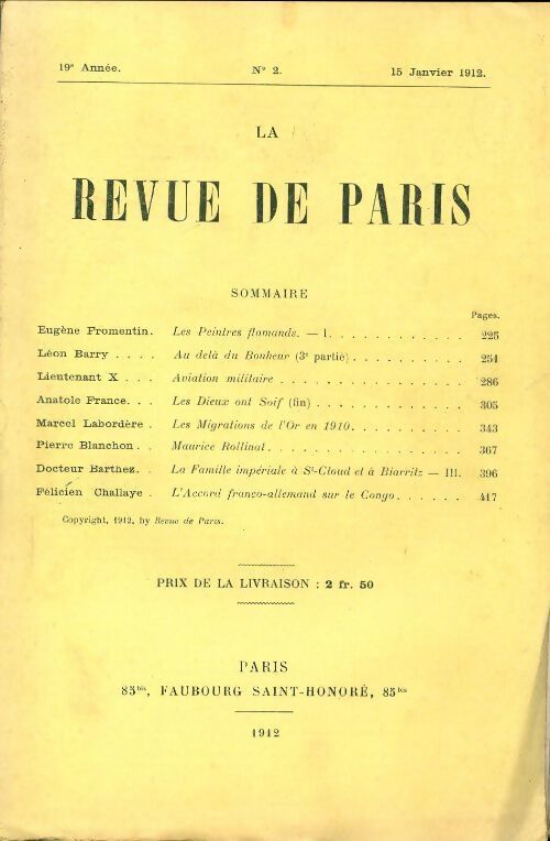 La revue de Paris 1912 n°2 - Collectif - Livre
