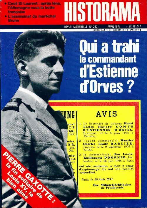 Historama n°233 : Qui a trahi le commande d'Estienne d'Orves - Collectif - Livre