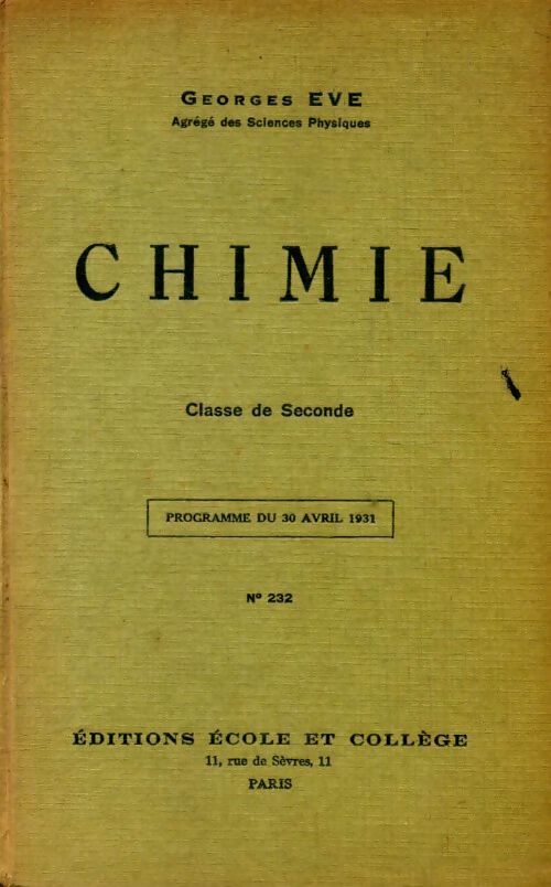 Chimie Seconde - Georges Eve - Livre