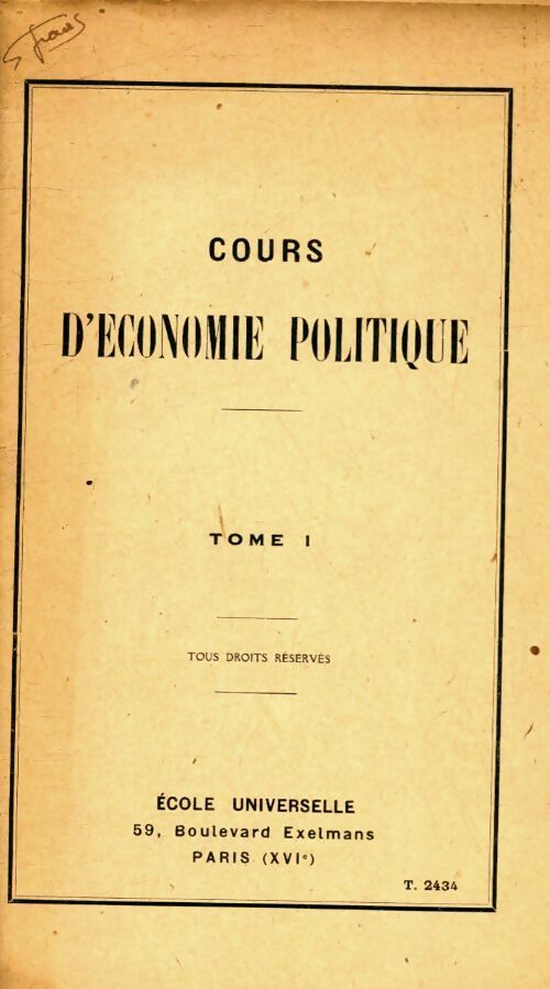Cours d'économie politique Tome I - Inconnu - Livre