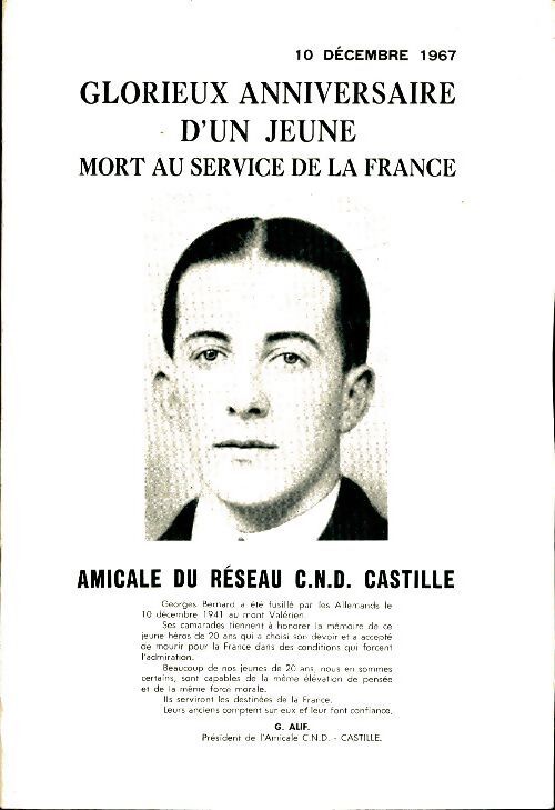 Glorieux anniversaire d'un jeune mort au service de la France - Georges Bernard - Livre