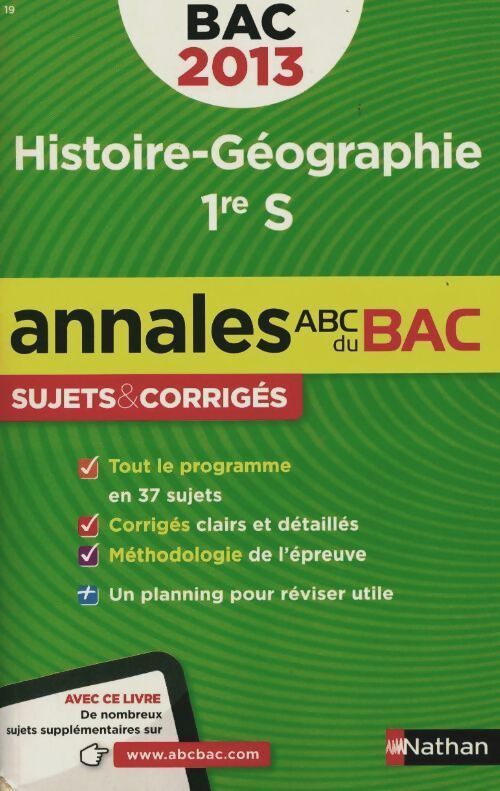 Histoire-géographie 1ère S Sujets corrigés 2013 - Servane Marzin - Livre