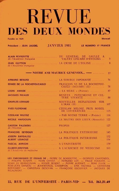 Revue des deux mondes janvier 1981 - Collectif - Livre