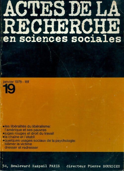 Actes de la recherche en sciences sociales n°19 - Collectif - Livre