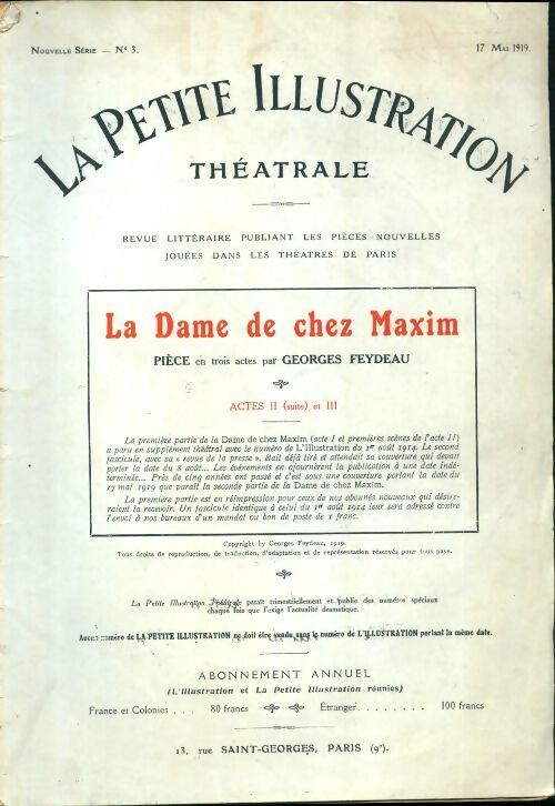 La petite illustration théâtrale n°3 : La dame de chez Maxim Actes II - Collectif - Livre