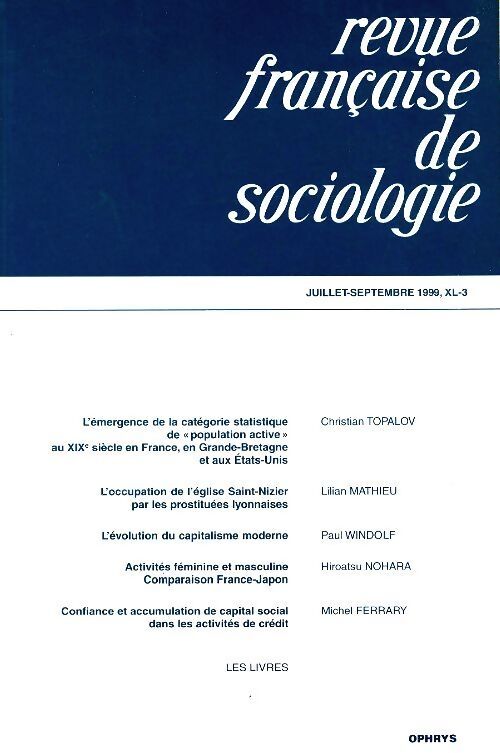 Revue française de sociologie : Juillet-septembre 1999 - Collectif - Livre