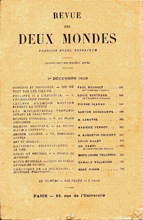 Revue des deux mondes décembre 1928 - Collectif - Livre