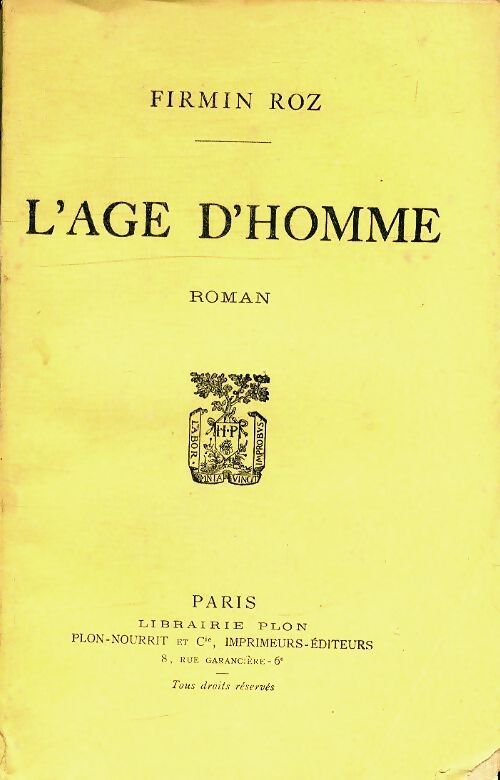 L'age d'homme - Firmin Roz - Livre