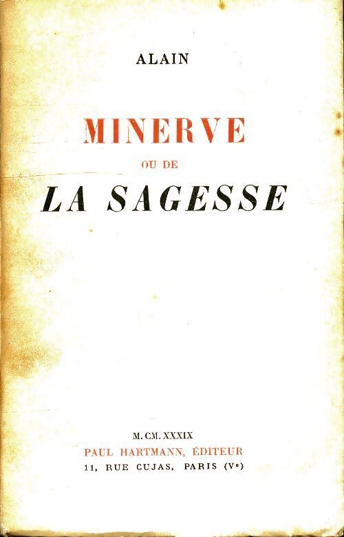 Minerve ou la sagesse - Alain - Livre