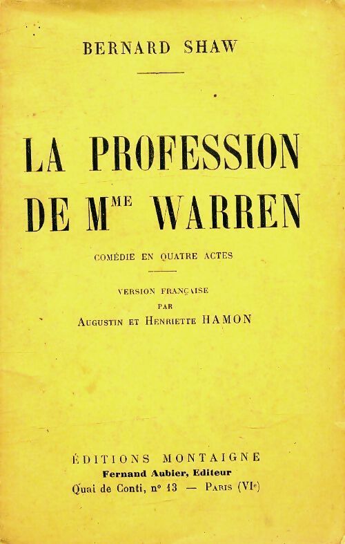 La profession de madame Warren - Bernard Shaw - Livre