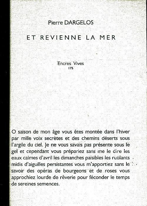 Et revienne la mer - Pierre Dargelos - Livre