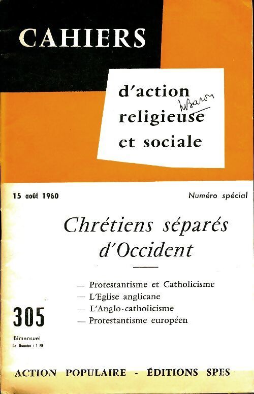 Cahiers d'action religieuse et sociale n°305 - Collectif - Livre