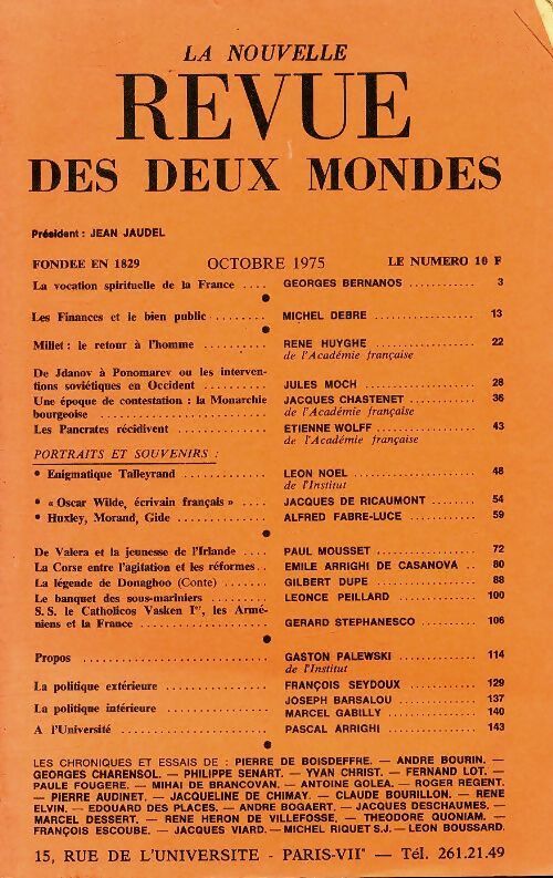 La nouvelle revue des deux mondes octobre 1975 - Collectif - Livre