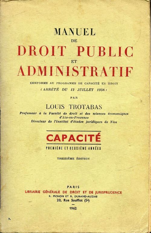 Manuel droit public et administratif - Louis Trotabas - Livre