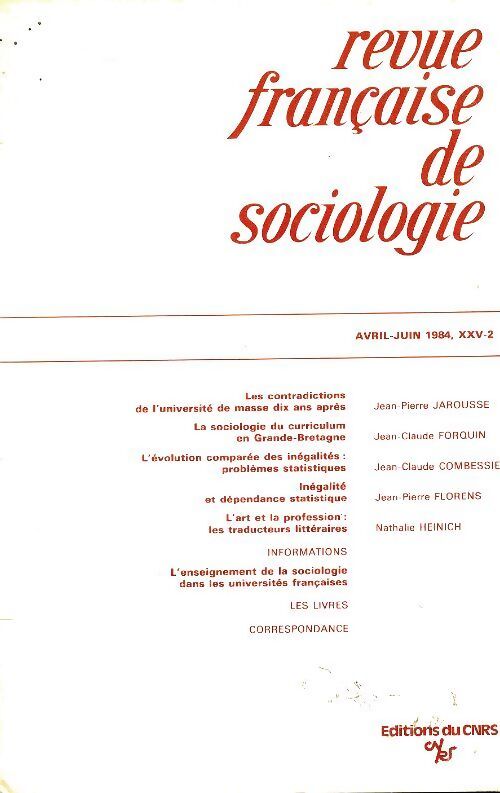 Revue française de sociologie n°XXV-2 - Collectif - Livre