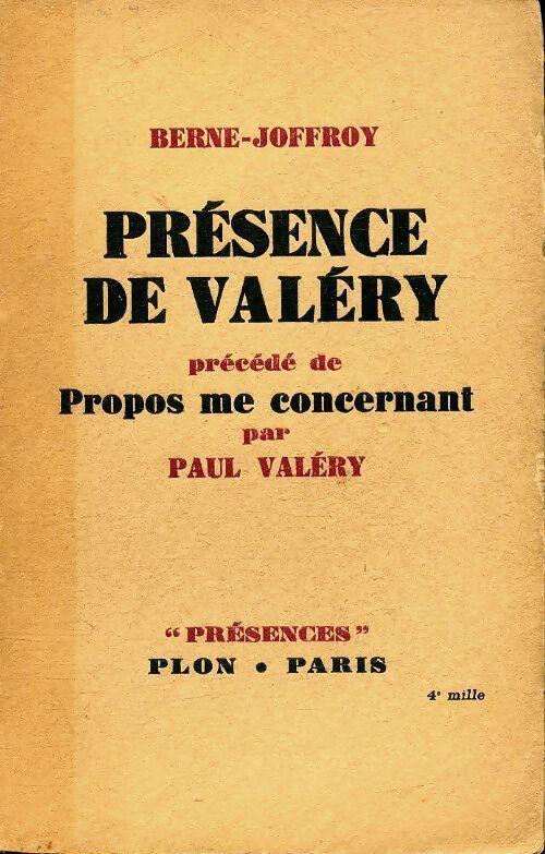 Présence de Valéry - M. Berne-Joffroy - Livre