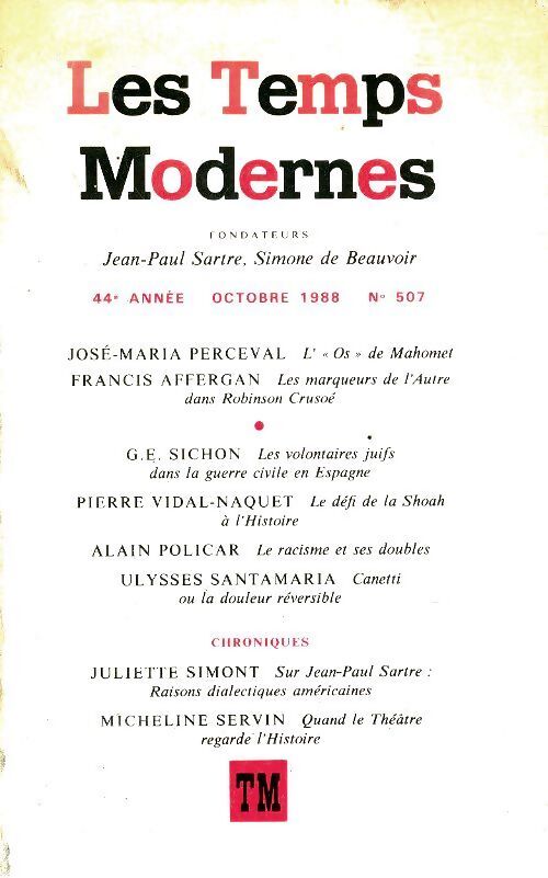 Les temps modernes n°507 - Collectif - Livre