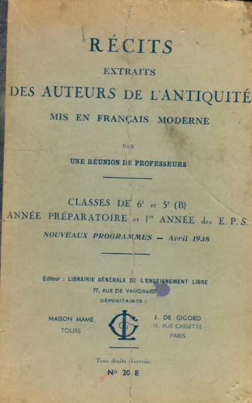Récits, extraits des auteurs de l'Antiquité. 6e et 5e - Collectif - Livre