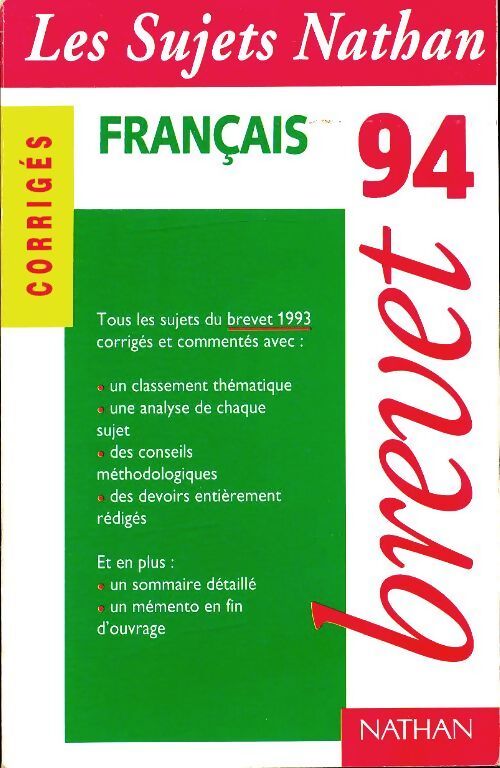 Français brevet 94 corrigés - Michel Pougeoise - Livre
