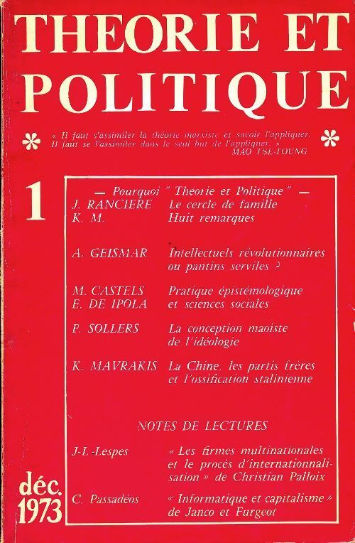 Théorie et politique n°1 - Collectif - Livre