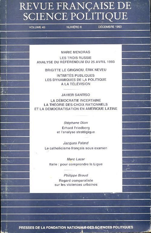 Revue française de science politique n°6 - Collectif - Livre