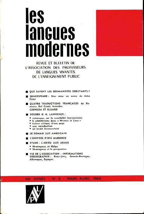 Les langues modernes n°2 62e année - Collectif - Livre