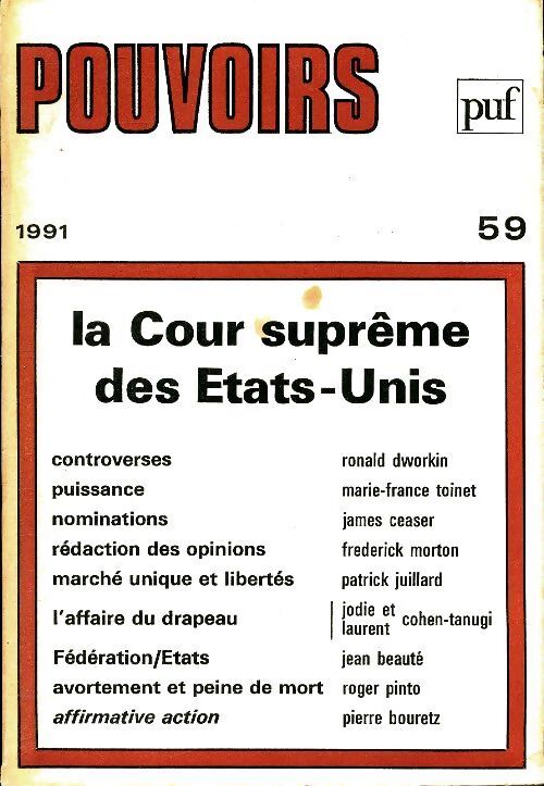 Pouvoirs n°59 : La cour suprême des Etats-Unis - Collectif - Livre