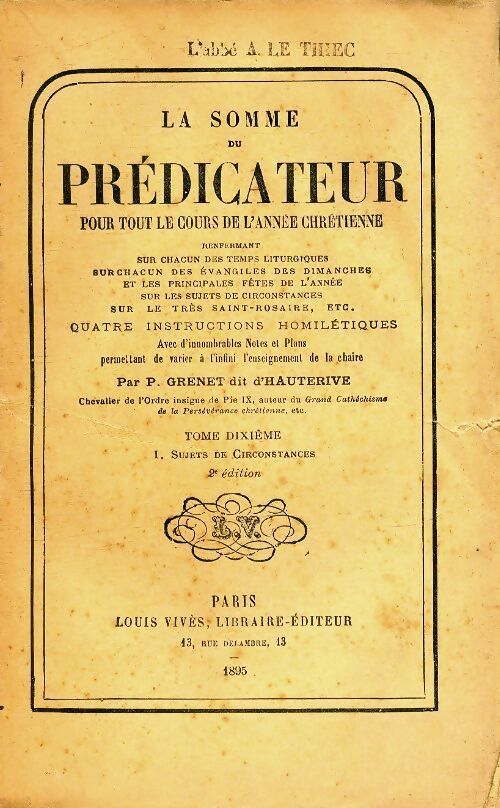 La somme du prédicateur Tome X - P Grenet Dit D'Hauterive - Livre
