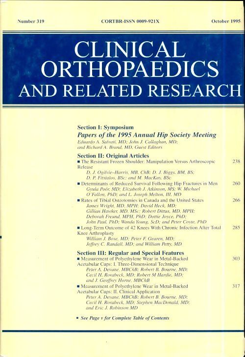 Clinical orthopedics and related research n°319 : Papers of the 1995 annual hip society meeting - Collectif - Livre
